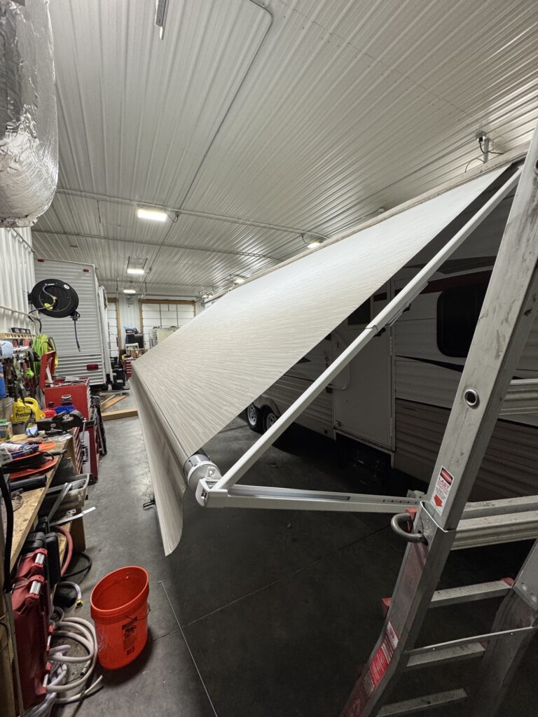 RV awning repair work